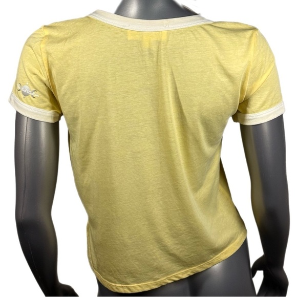 The Blind Medium | Yellow Ringer Crop Top ‘I Buy My Own Flowes’ Purple Graphic - Picture 5 of 12